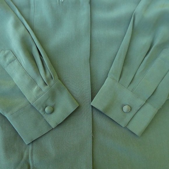 NEW SiLK Leather Real Snake Green Blouse Concealed Buttons Southwest Streetwear - Picture 6 of 12